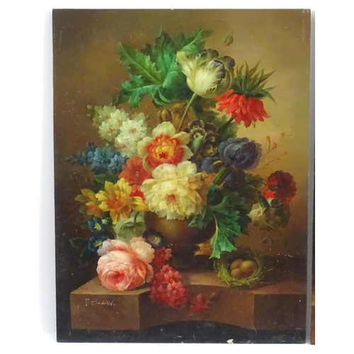 1108 - F. Suzan, 20th century, Oil on board, A pair of still life flower studies. Signed lower. Approx. 16