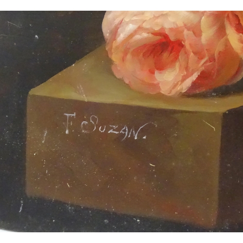 1108 - F. Suzan, 20th century, Oil on board, A pair of still life flower studies. Signed lower. Approx. 16