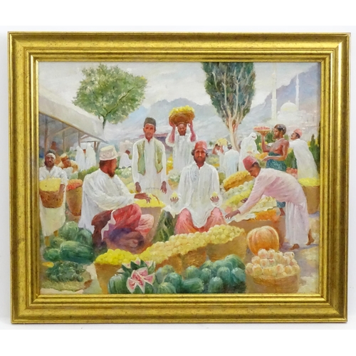 1120 - Ernest Roderick Fluse Julian, 20th century, Oil on board, A Middle Eastern fruit and vegetable marke... 