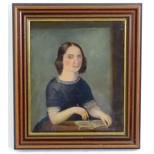 1125 - Late 19th century, English School, Oil on canvas laid board, A portrait of a seated lady with a pen ... 