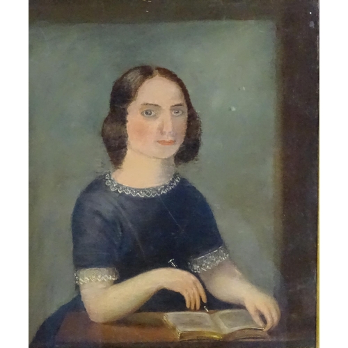 1125 - Late 19th century, English School, Oil on canvas laid board, A portrait of a seated lady with a pen ... 