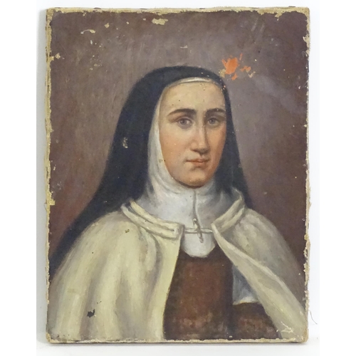 1136 - Late 19th / early 20th century, Oil on canvas, A portrait of a seated nun wearing a habit. Approx. 9... 