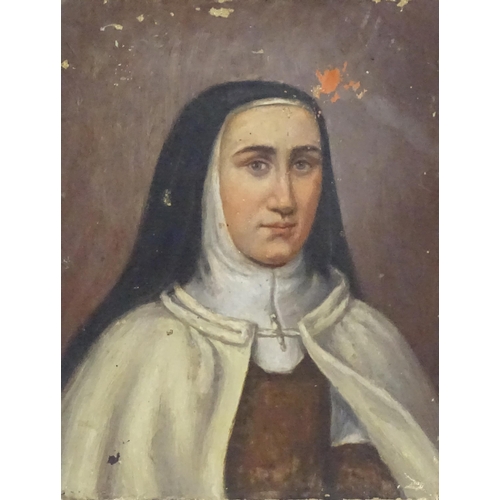 1136 - Late 19th / early 20th century, Oil on canvas, A portrait of a seated nun wearing a habit. Approx. 9... 