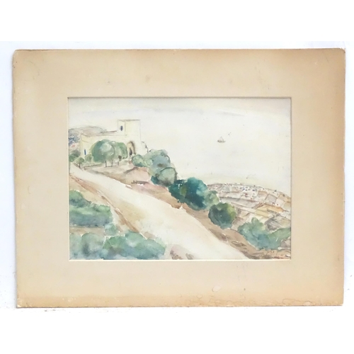 144 - Elias Newman (1903-1999), Watercolour, Haifa Bay from Mount Carmel. Signed lower right. Approx. 10 1... 