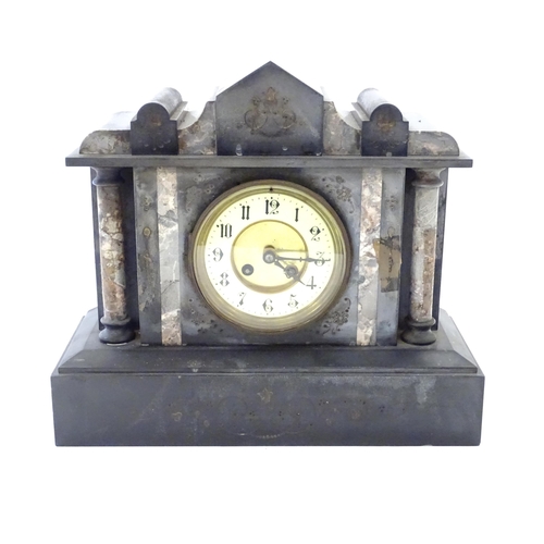 171 - A Victorian slate and marble cased mantel clock with 8-day movement by Japy Freres. Approx 12 1/