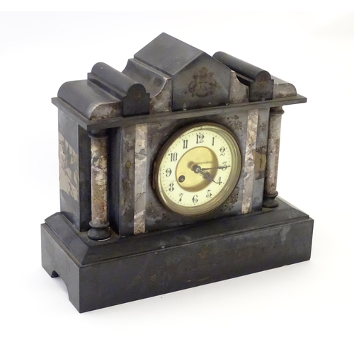 171 - A Victorian slate and marble cased mantel clock with 8-day movement by Japy Freres. Approx 12 1/