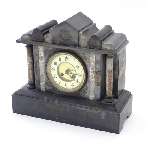 171 - A Victorian slate and marble cased mantel clock with 8-day movement by Japy Freres. Approx 12 1/