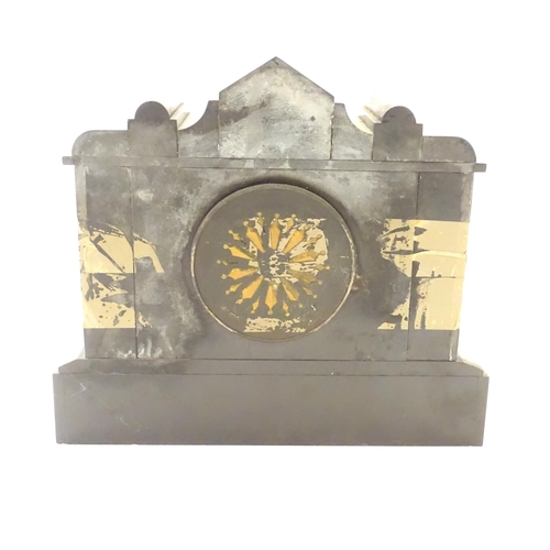 171 - A Victorian slate and marble cased mantel clock with 8-day movement by Japy Freres. Approx 12 1/