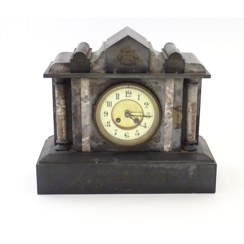 171 - A Victorian slate and marble cased mantel clock with 8-day movement by Japy Freres. Approx 12 1/