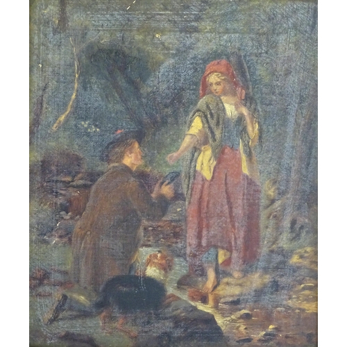 193 - 19th century, Scottish School, Oil on canvas, The Proposal, A wooded landscape scene with a young co... 