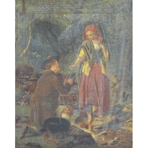 193 - 19th century, Scottish School, Oil on canvas, The Proposal, A wooded landscape scene with a young co... 