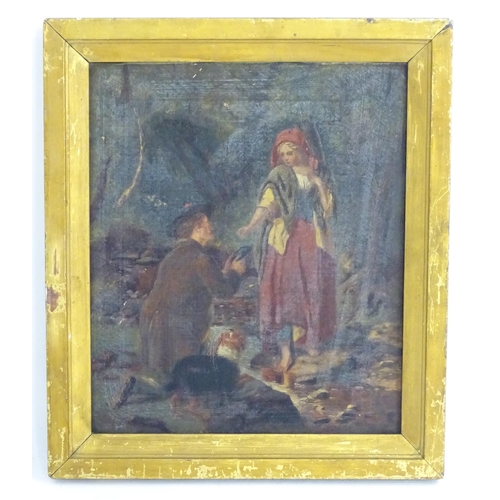 193 - 19th century, Scottish School, Oil on canvas, The Proposal, A wooded landscape scene with a young co... 