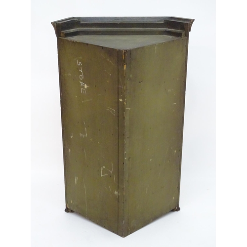 194 - A Victorian hanging oak corner cupboard with a moulded cornice above an astragal glazed door an cont... 