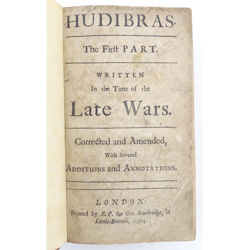 200 - Book: Hudibras, The Fifth Part, Written in the time of the Late Wars, by Samuel Butler. Published Lo... 