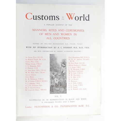 202 - Books: Customs of the World, Volume 1 & 2, edited by Walter Hutchinson. Published by Hutchinson & Co... 