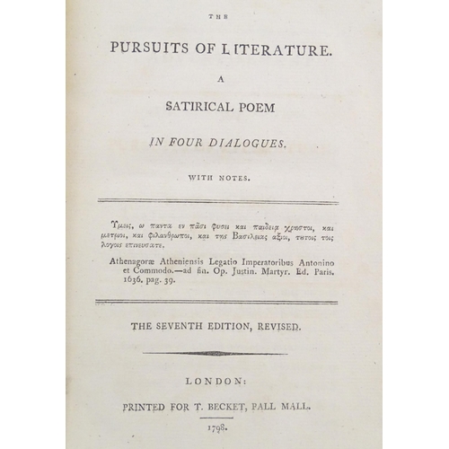 206 - Book: The Pursuits of Literature: A Satirical Poem in Four Dialogues, by Thomas James Mathias. Seven... 