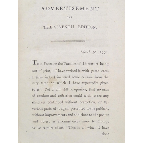 206 - Book: The Pursuits of Literature: A Satirical Poem in Four Dialogues, by Thomas James Mathias. Seven... 