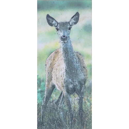 213 - Paul, 20th century, A pair of over painted prints on watercolour paper, Deer in woodland. Signed low... 