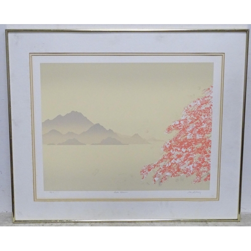 222 - A signed limited edition print titled Lake Blossom with mountains, by Jan King (Australian). Signed,... 