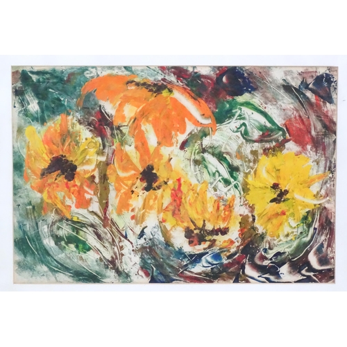 229 - Olive van Klaveren, 20th century, Over painted monoprint, Helianthus Flore Pleno I, An abstract comp... 