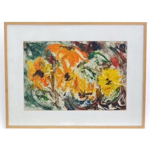 229 - Olive van Klaveren, 20th century, Over painted monoprint, Helianthus Flore Pleno I, An abstract comp... 