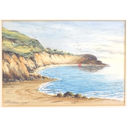 253 - G. Wheeler, Early 20th century, Watercolour, A coastal scene with sailing boats in a cove. Signed an... 