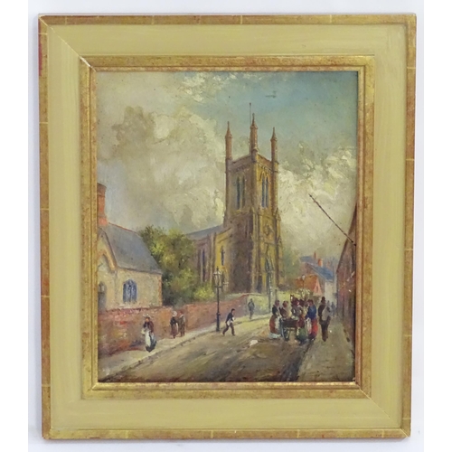 257 - 19th century, English School, Oil on canvas, A street scene with a view of St Andrew's Church from B... 