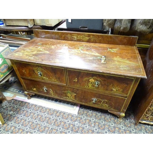 271 - An Oriental low chest comprising two short over one long drawer with Oriental scene decoration. 45