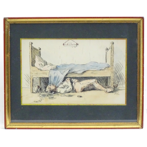 276 - A. C., 20th century, German School, Watercolour and ink, An illustration depicting a man sleeping on... 