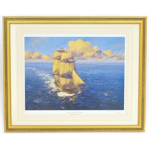 294 - After Geoffrey William Hunt (1948-2008), Limited edition lithograph, HMS Boreas, commanded by Nelson... 