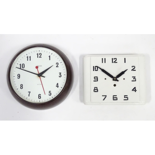 106 - Mid 20thC Smiths sectric Bakelite clock together with an Art Deco style tin plate enamel painted wal... 