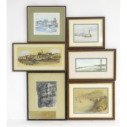 112 - Six assorted prints and watercolours to include a limited edition print of Wivenhoe, signed Johnny M... 