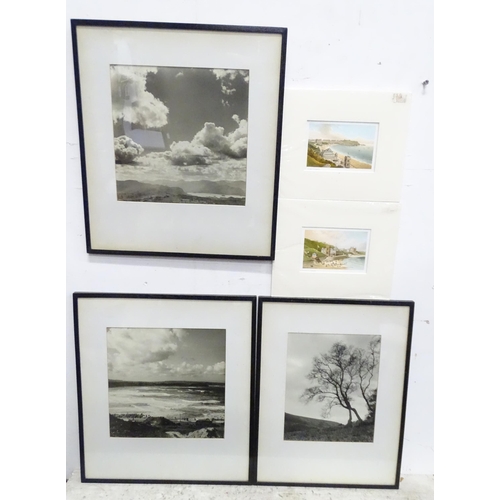 45 - Three monochrome landscape photographs to include a coastal bay with rough sea, trees, etc. Together... 