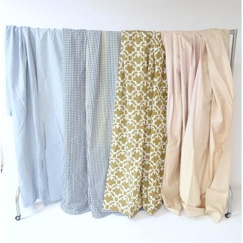 77 - Five various pairs of curtains (ten pieces of fabric) and assorted fabrics, the largest approximatel... 