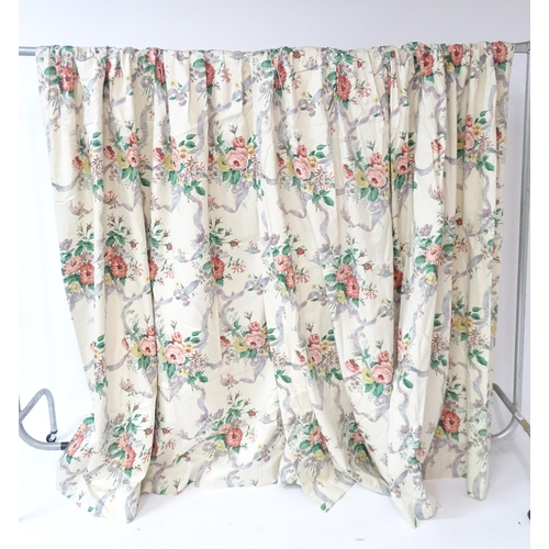 77 - Five various pairs of curtains (ten pieces of fabric) and assorted fabrics, the largest approximatel... 