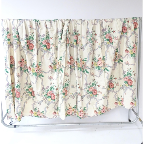 77 - Five various pairs of curtains (ten pieces of fabric) and assorted fabrics, the largest approximatel... 