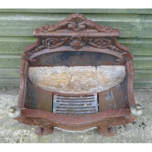 85 - Garden & Architectural, Salvage: A cast iron fire basket, decorated with foliate motifs and with bra... 