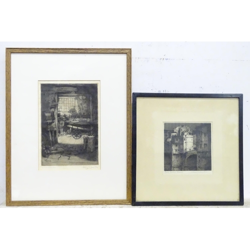 93 - Albany E. Howarth (1872-1936), Two etchings, The Barrow Maker's Shop, and Ponte Vecchio, Florence. L... 