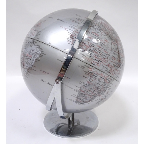 98 - A modern silvered globe on chrome base