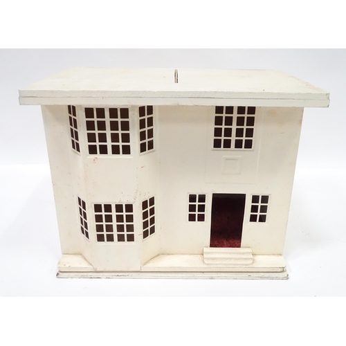 99 - An Art Deco dolls house with sliding front and four rooms within. Approx. 17