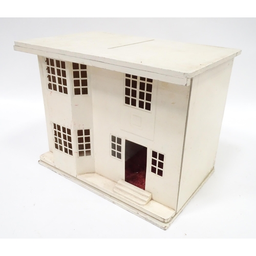 99 - An Art Deco dolls house with sliding front and four rooms within. Approx. 17