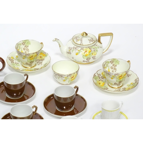 228 - A quantity of assorted tea wares to include a Radfords teapot, cups and saucers in the pattern Fento... 