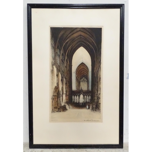 290 - A signed colour etching after Edward Sharland (1884-1967), Salford Cathedral. Signed and titled in p... 