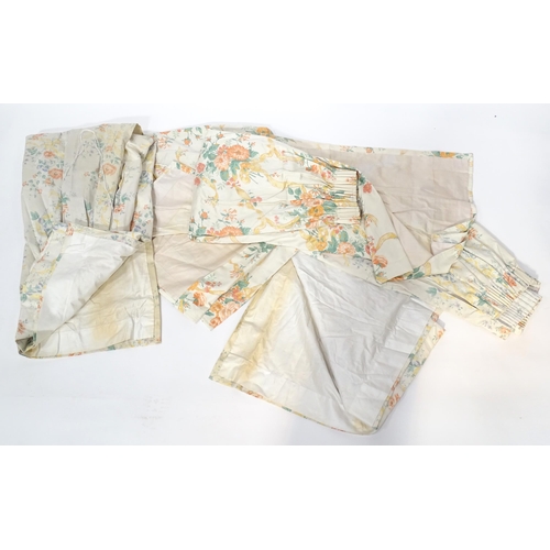 78 - Three pairs of curtains (2 +2+2), variously decorated with floral patterns, the largest approximatel... 