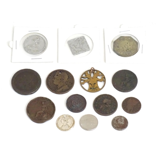 Assorted coins and medals, comprising a George IV Hibernia 1822 penny ...