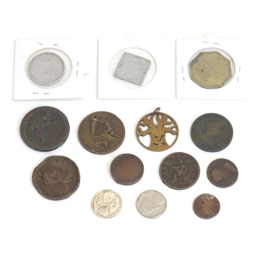 Assorted coins and medals, comprising a George IV Hibernia 1822 penny ...