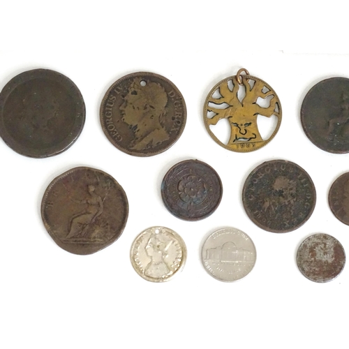 Assorted coins and medals, comprising a George IV Hibernia 1822 penny ...