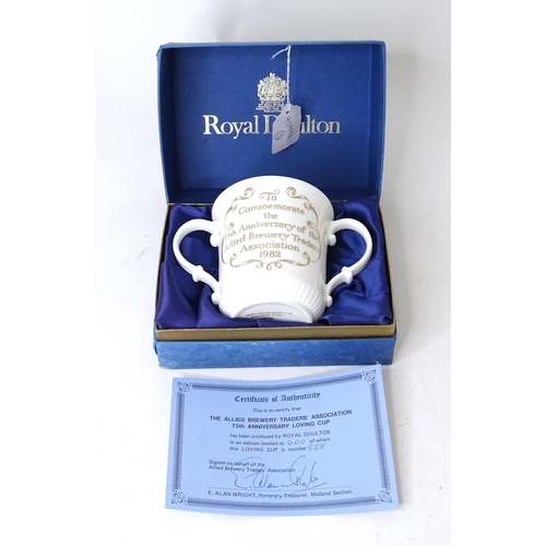 1098 - A boxed Royal Doulton limited edition loving cup commemorating the 75th anniversary of the Allied Br... 