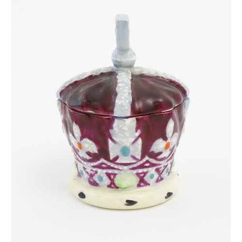 58 - A Crown Staffordshire pot and cover of coronet / crown form to commemorate the Silver Jubilee. Marke... 