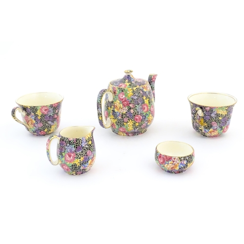 59 - A small Royal Winton chintz part tea set in the Hazel pattern comprising teapot, milk jug, sugar bow... 
